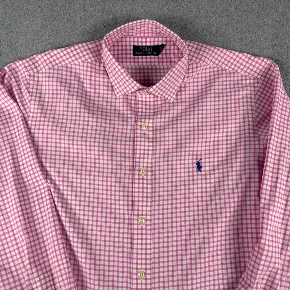 Polo Ralph Lauren Button Down Shirt Mens L Pink Blue Check Pony Logo